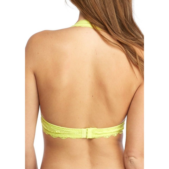 Free People Sz S Bralette Womens Galloon Lace Halter Bra Lime Soft Plunging Neck - Picture 2 of 10